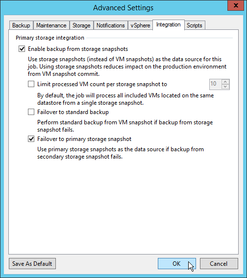 Veeam NetApp Backup from Storage Snapshot - Job Advanced Settings