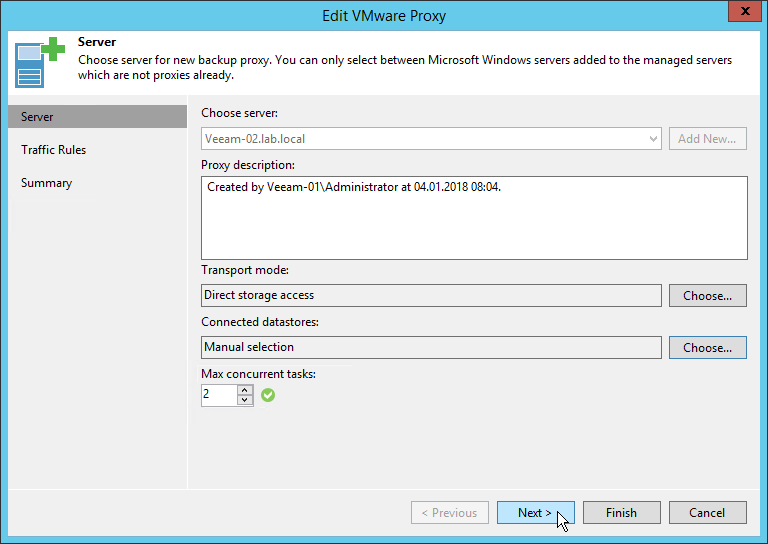 Veeam NetApp Backup from Storage Snapshot - Edit Veeam Proxy