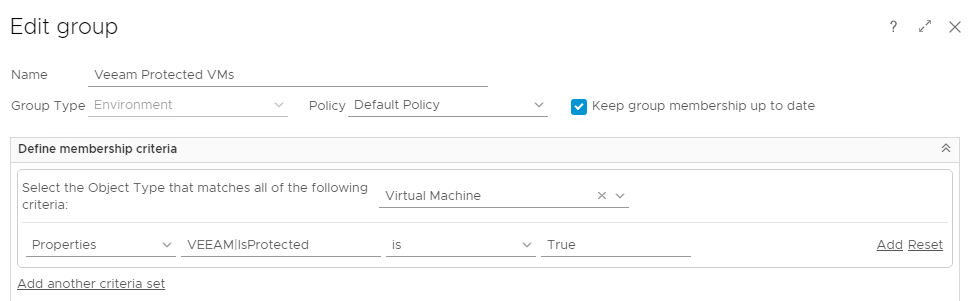 Veeam Integration with vRealize Operations Manager - Group Criteria