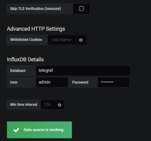 Grafana Dashboard for vCloud Director - Configure InfluxDB Data Source Details