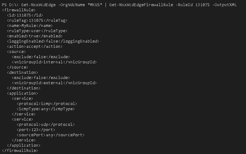 PowerShell Module for vCloud Director NSX API - Get-NsxVcdEdgeFirewallRule -OutXML