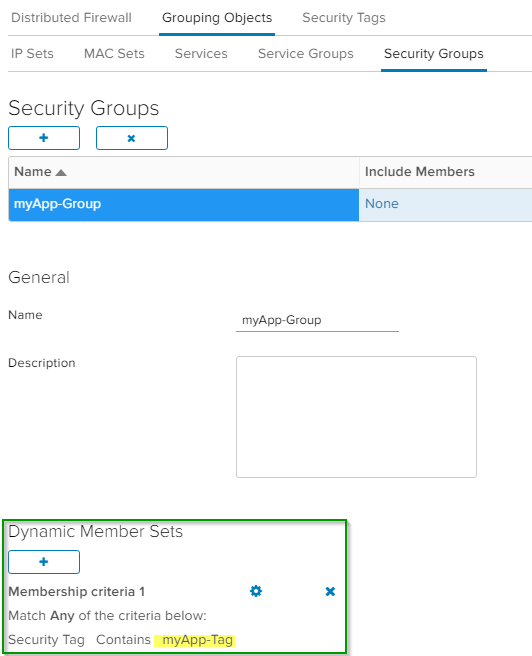 vCloud Director Dynamic Security Group with Tag - UI Security Group