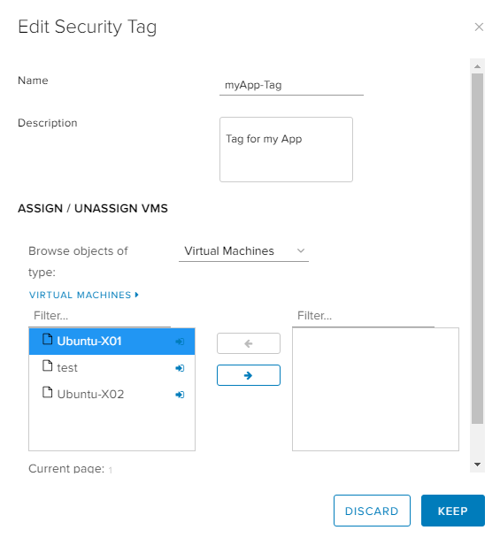 vCloud Director Dynamic Security Group with Tag - UI Security Tag