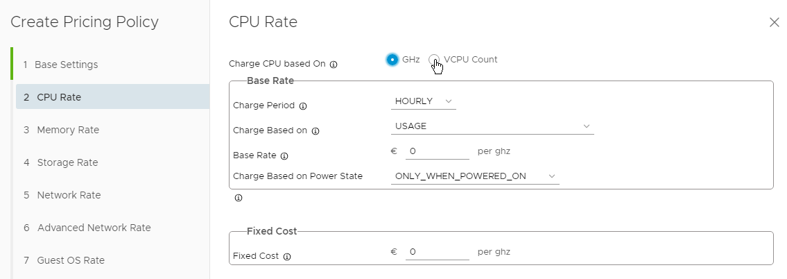 vRealize Operations Tenant App 2.0 for vCloud Director - Pricing Options - CPU Rate