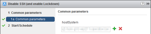 Manage Host Lockdown Mode and SSH Service - vCenter Server Extension Workflow parameters