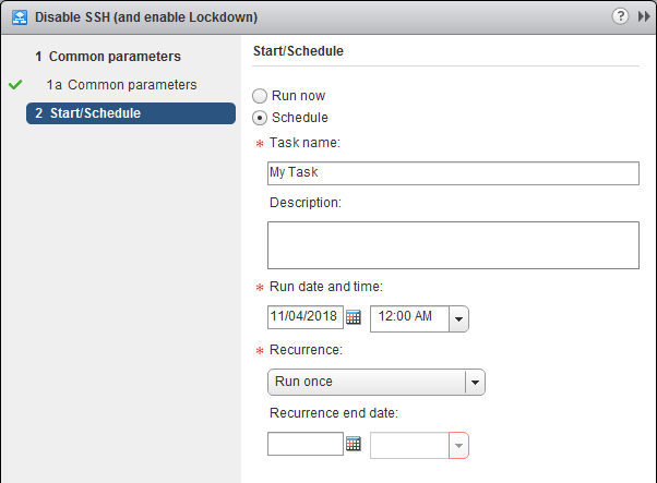 Manage Host Lockdown Mode and SSH Service - vCenter Server Extension Schedule