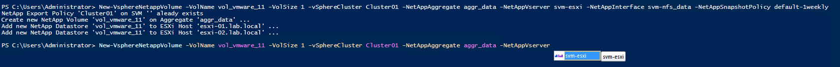 Create VMware vSphere NetApp NFS Volume - PowerShell Console