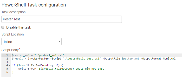 Bamboo PowerShell Pester Integration - Pester PowerShell task