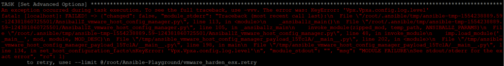 VMware ESXi Hardening with Ansible - Error