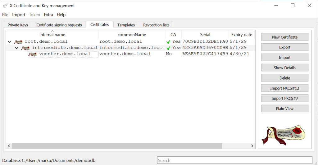 CA signed vCenter Certificate from XCA - Server Certificate Result