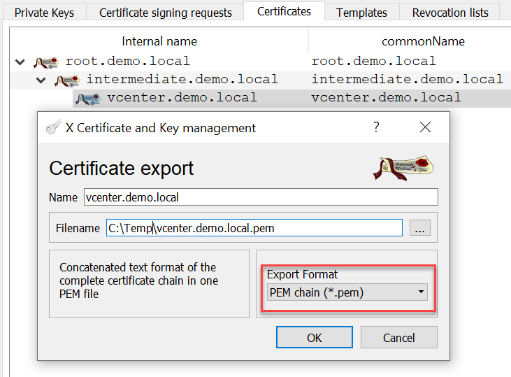 CA signed vCenter Certificate from XCA - Server Certificate Export