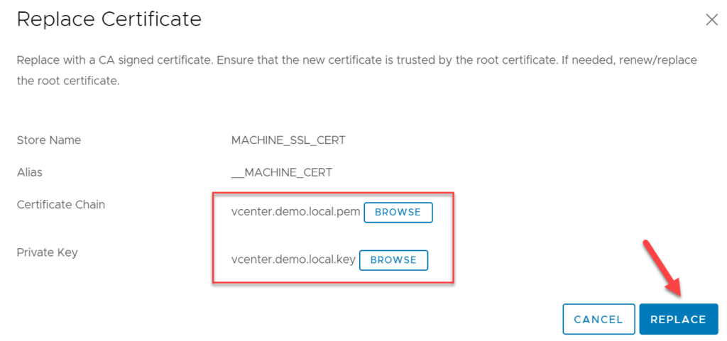 CA signed vCenter Certificate from XCA - vCenter Machine SSL Certificate replacement wizard