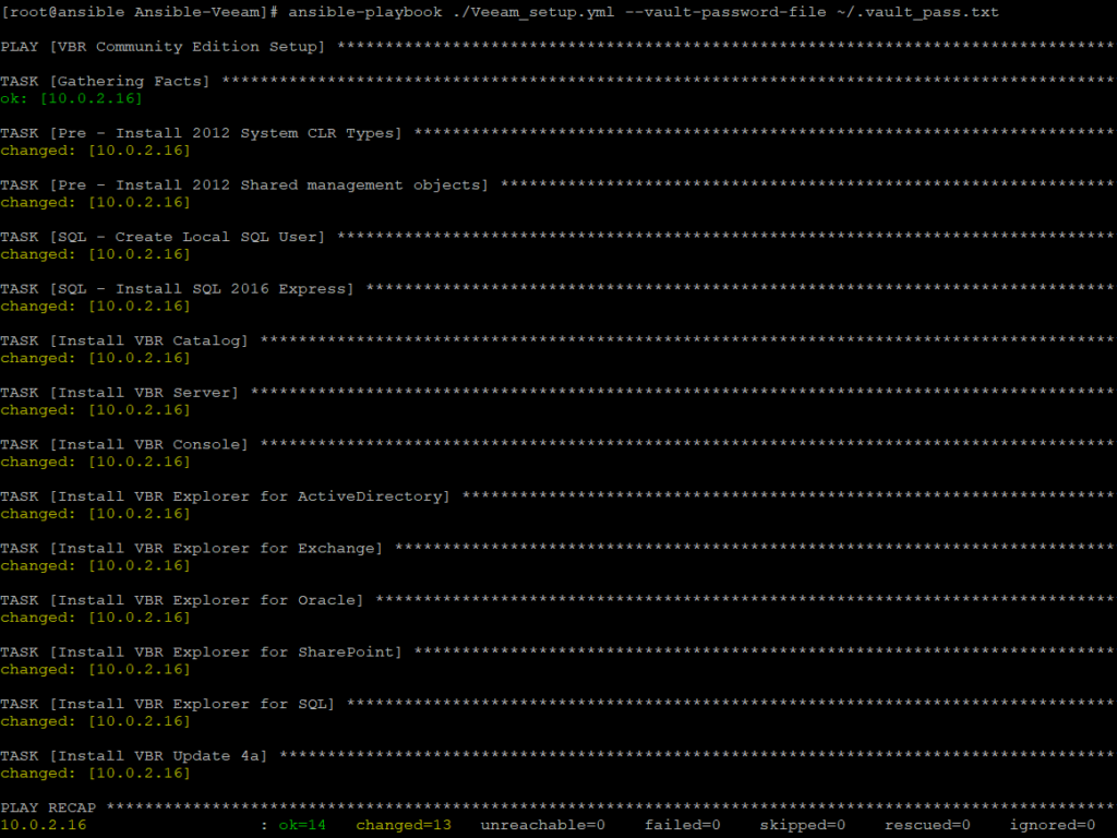 Veeam unattended installation with Ansible - Playbook Summary