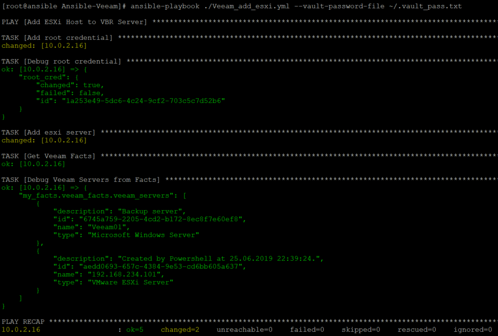 Ansible Veeam Modules Preview - Add VMware ESXi Server