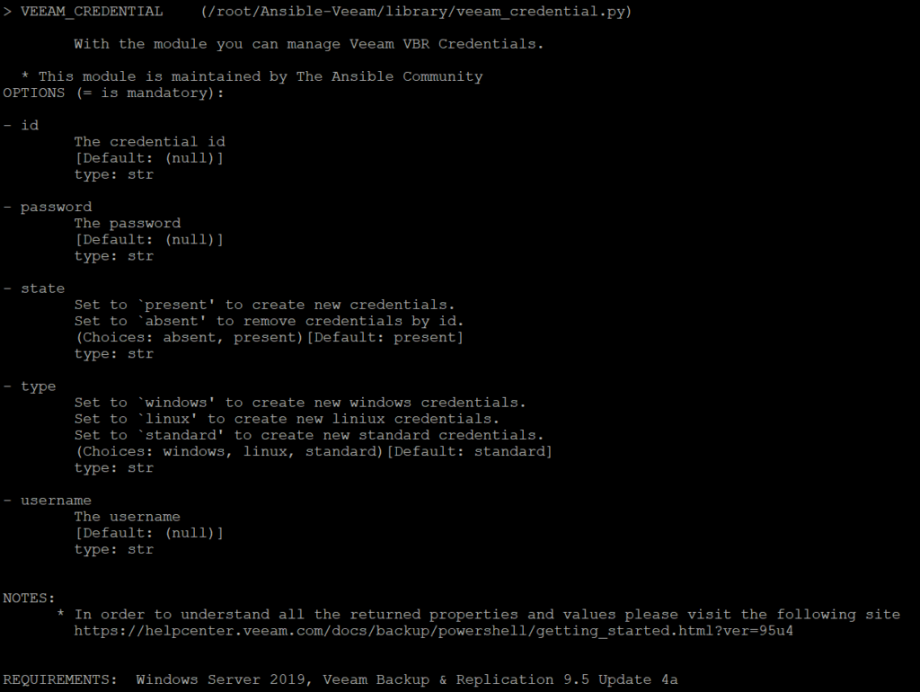 Ansible Veeam Modules Preview - Module Doc