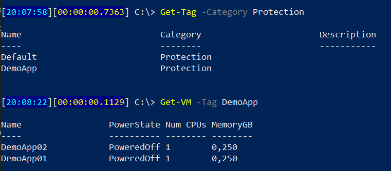 Veeam and vSphere Tag Integration with Ansible - PowerCLI console - Playbook result