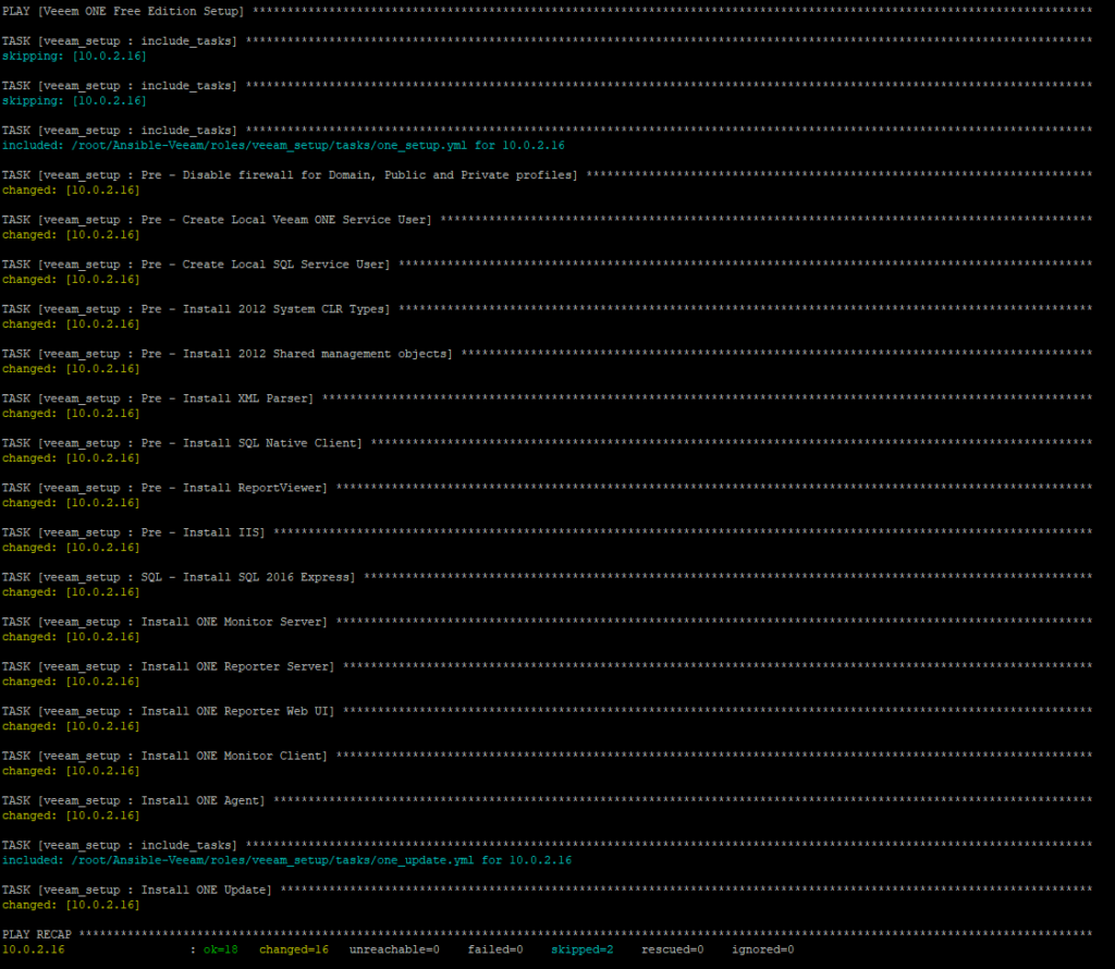 Veeam ONE unattended installation with Ansible - playbook run