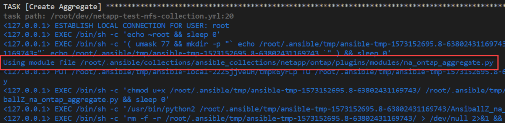 NetApp NFS Export with Ansible - Playbook execution in debug mode