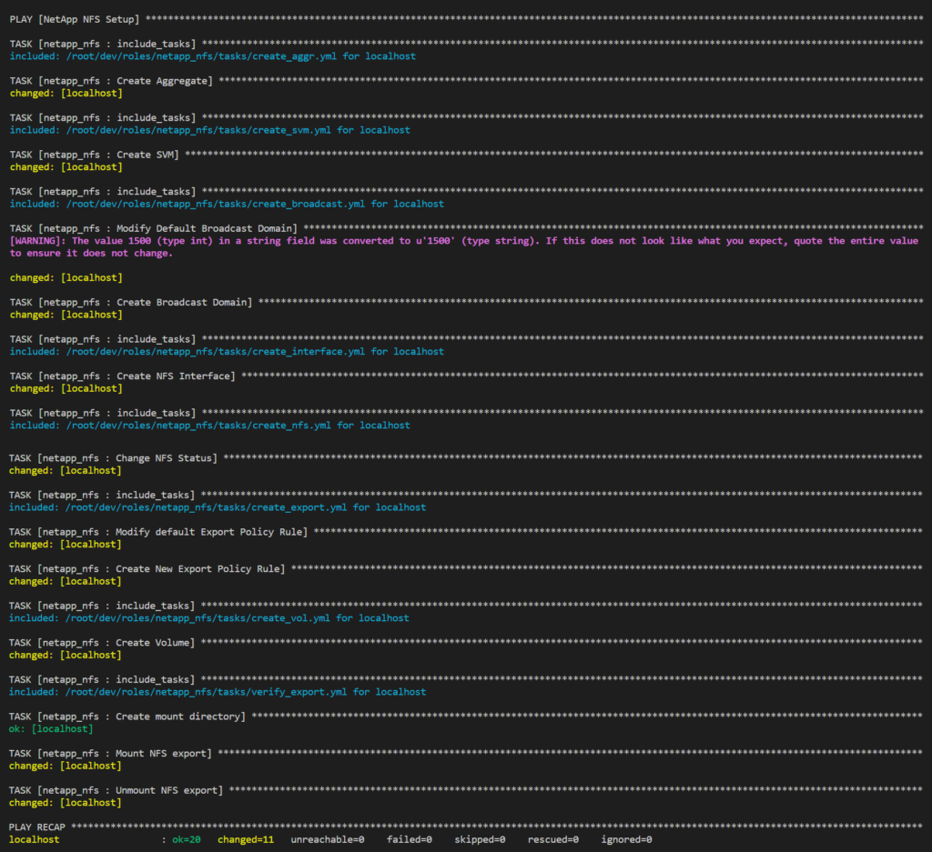 NetApp NFS Export with Ansible - Execution of the  netapp_nfs Role 