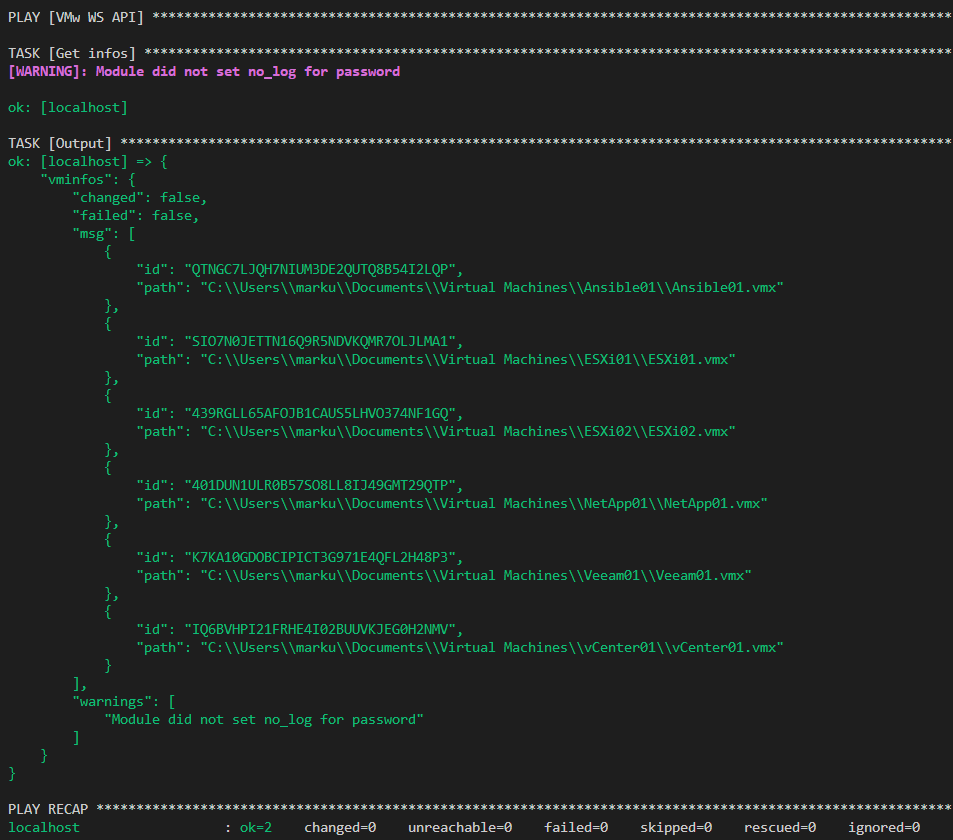 VMware Workstation API - Ansible Playbook