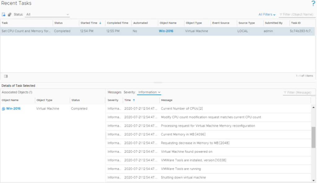 vRealize Operations - Action Task