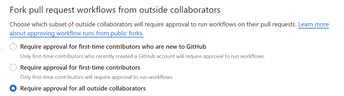 Workflow run approval for outside collaborators