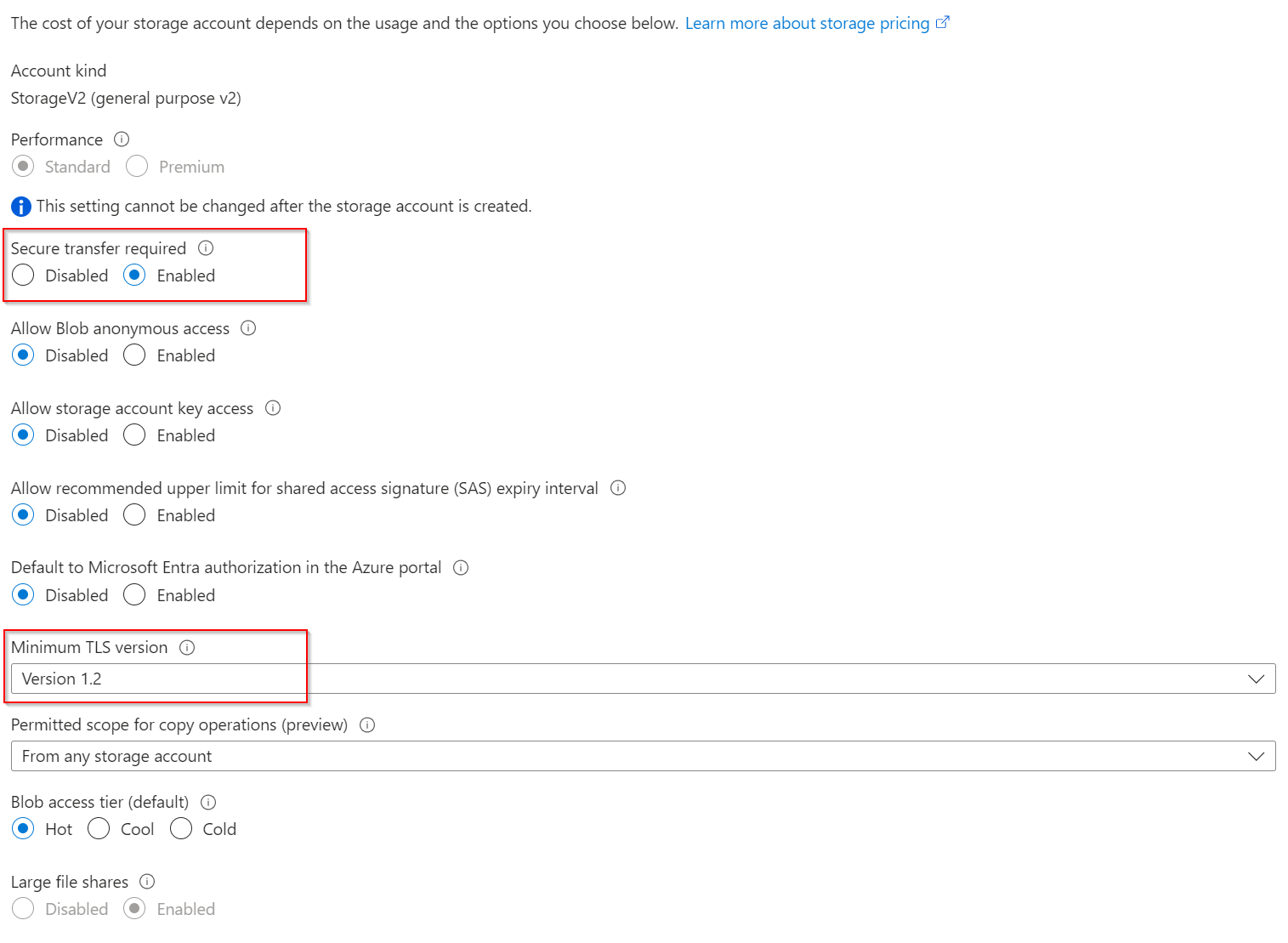 Azure Storage Account - TLS-secured transport